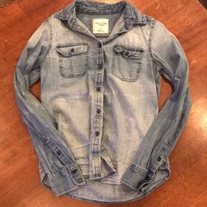 American Eagle denim white washed button up shirt